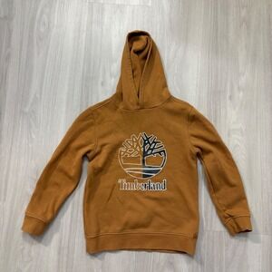 Timberland Hooded Sweatshirt Kids Brown Logo Pullover Boys Girls Size 10